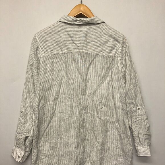 Tahari Women Long Sleeve 100% Linen Button Shirt Top Size Large Stripe B272 -13 - Picture 11 of 12